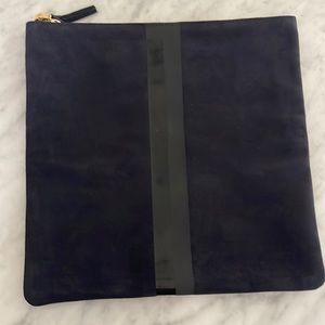 Clare V fold over clutch  Navy Blue Suede with Black Stripe. Excellent Condition